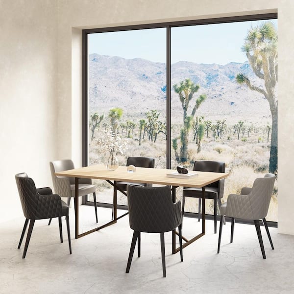 Camille Rustic Sierra Reclaimed Pine Wood 75 in. Rectangle Sled Dining Table with Crisscross Base Seats 6