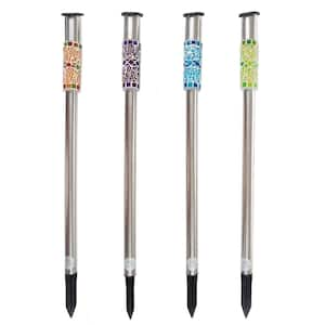 Stainless Steel Outdoor Integrated LED Landscape Path Solar Powered Mosaic Column Lights (4-Pack)