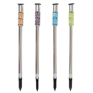 Stainless Steel Outdoor Integrated LED Landscape Path Solar Powered Mosaic Column Lights (4-Pack)