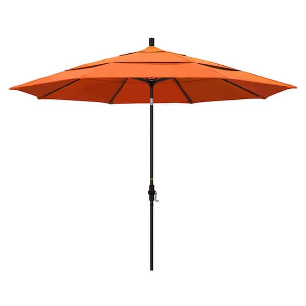 California Umbrella 11 ft. Bronze Aluminum Market Patio Umbrella with Crank Lift in Tangerine Sunbrella