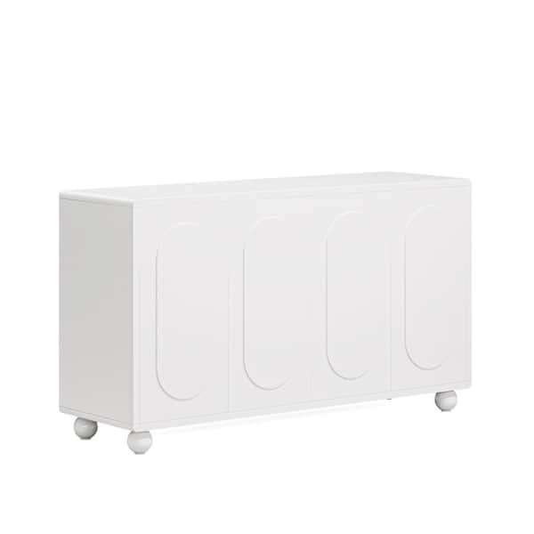 BYBLIGHT Ahlivia White Wood 55.12 in. Buffet Cabinet with Adjustable Shelves for Living Room, Kitchen