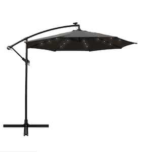 Willty 10 ft. Metal Cantilever Solar Tilt Patio Umbrella in Grey