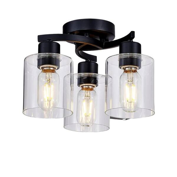 YANSUN 11.8 in. 3-Light Semi-Flush Mount Ceiling Light, Matte Black ...
