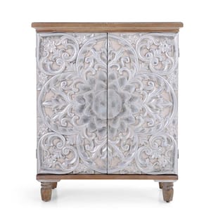 38 in. Floral White Accent Storage Cabinet with 2-Door