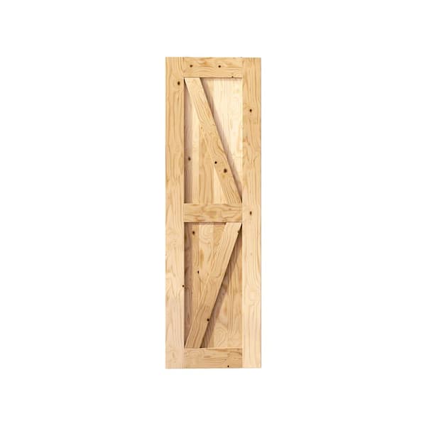22 in. x 84 in. 5-in-1 Design Unfinished Solid Natural Pine Wood Panel Interior Sliding Barn Door Slab with Frame