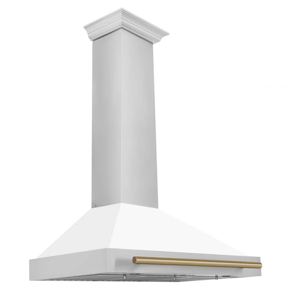 ZLINE Kitchen and Bath Autograph Edition 36 in. 400 CFM Ducted Vent Wall Mount Range Hood in Stainless Steel, White Matte & Champagne Bronze, Brushed 430 Stainless Steel & Champagne Bronze