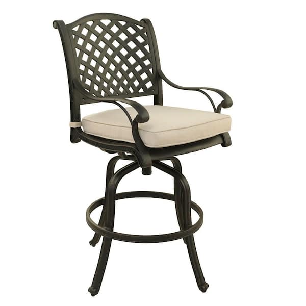 Mondawe 49 in. Aluminum Frame Outdoor Bar Stools with Canvas Natural Cushion for Garden, Bistro(2-Pack)