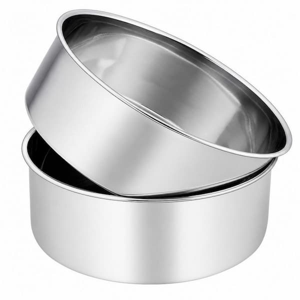 2-Piece 8 in. Stainless Steel Cake Pans Set, Non Toxic and Heavy Duty, Deep Side and Mirror Finish, Dishwasher Safe