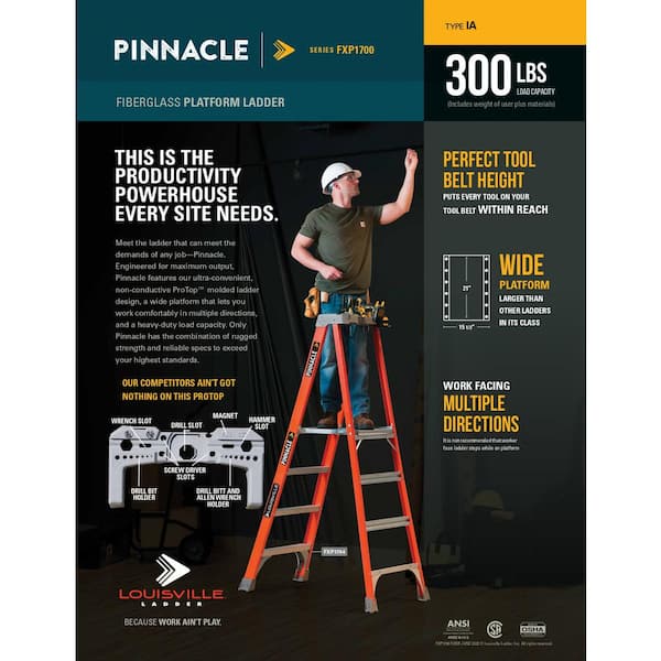 3 ft. Fiberglass Pinnacle Platform Ladder with 300 lbs. Load Capacity Type IA Duty Rating