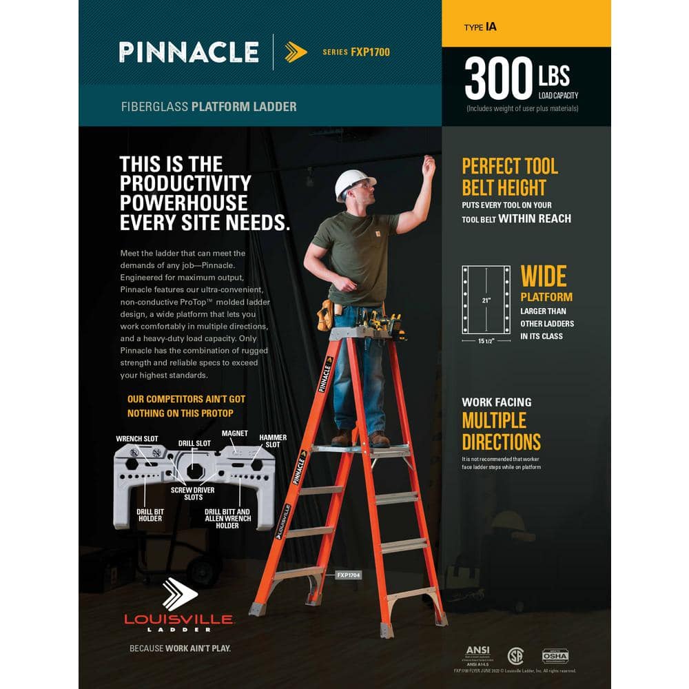 4 ft Orange Fiberglass Pinnacle Platform Ladder with 300 lbs Capacity
