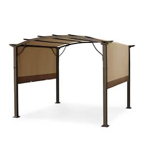 10 ft. x 10 ft. Aluminum Outdoor Pergola with Slightly Arched Canopy and Brown Retractable Shade