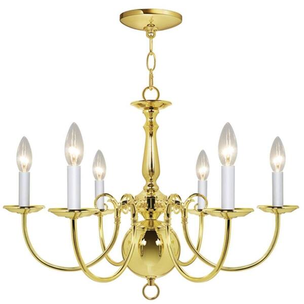 Hampton Bay Williamsburg 6-Light Polished Brass Chandelier-DISCONTINUED