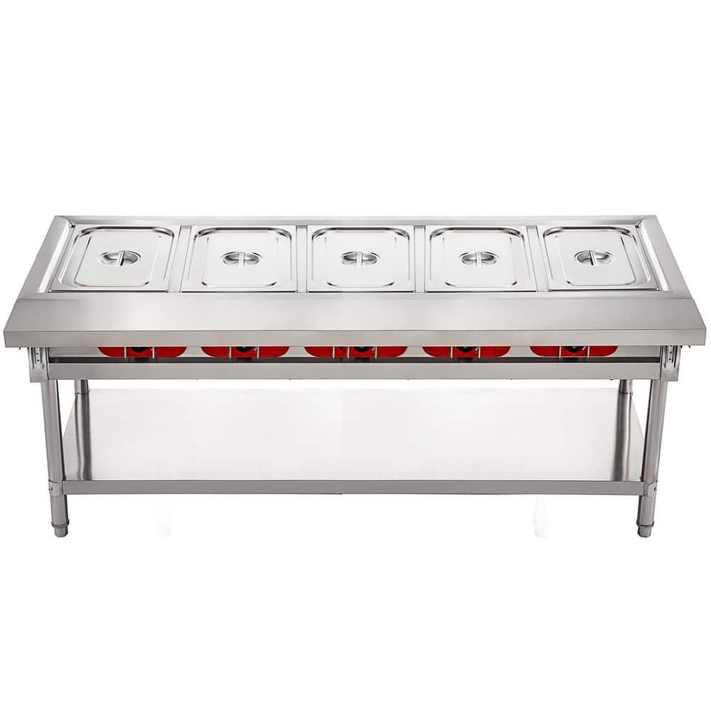 Commercial Electric Food Warmer 5-Pot Steam Table 18 qt. with Lids, 7 in. Cutting Board, Food-Grade Stainless Steel