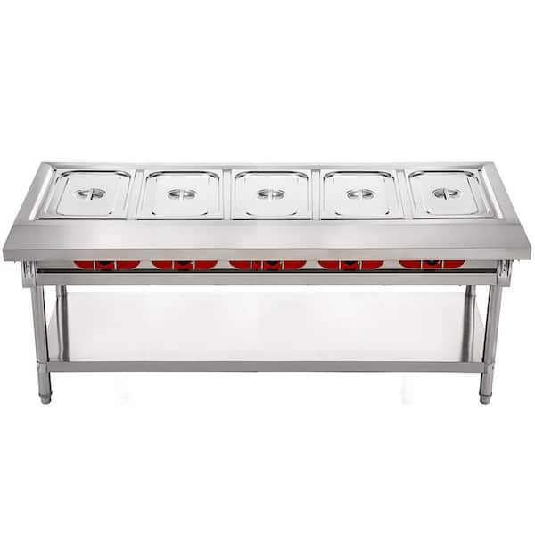 Commercial Electric Food Warmer 5-Pot Steam Table 18 qt. with Lids, 7 in. Cutting Board, Food-Grade Stainless Steel