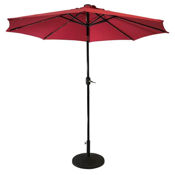 SunRay 9 ft. Round Market Solar Lighted Umbrella in Scarlet 841002
