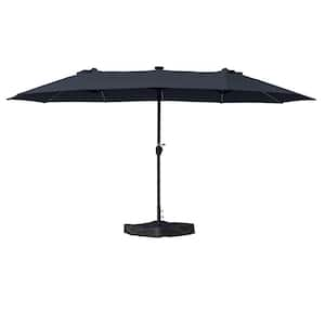 15 ft. Rectangle Patio Navy Blue Umbrella with Solar Lights Double-Sided Outdoor Aluminum Umbrella