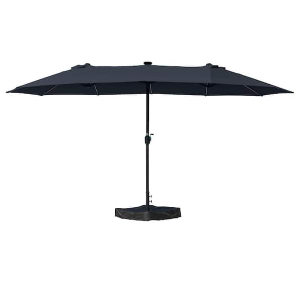 KOZYARD 15 ft. Rectangle Patio Navy Blue Umbrella with Solar Lights Double-Sided Outdoor Aluminum Umbrella