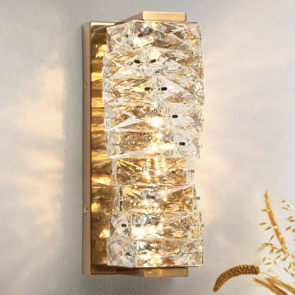Modern Glam 1-Light Plated-Brass Integrated LED Wall Sconce for Bedside, Hallway, 8W Dimmable Crystal Wall Light price history on PriceWatchPro