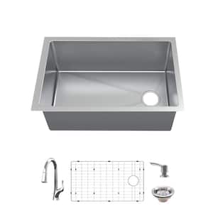 Tight Radius 31 in. Undermount Single Bowl 18 Gauge Stainless Steel Kitchen Sink with Pull-Down Faucet
