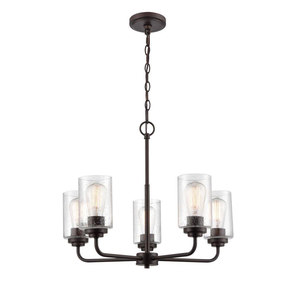 Elegant Moven 5-Light Chandelier in Rubbed Bronze with Seeded Glass