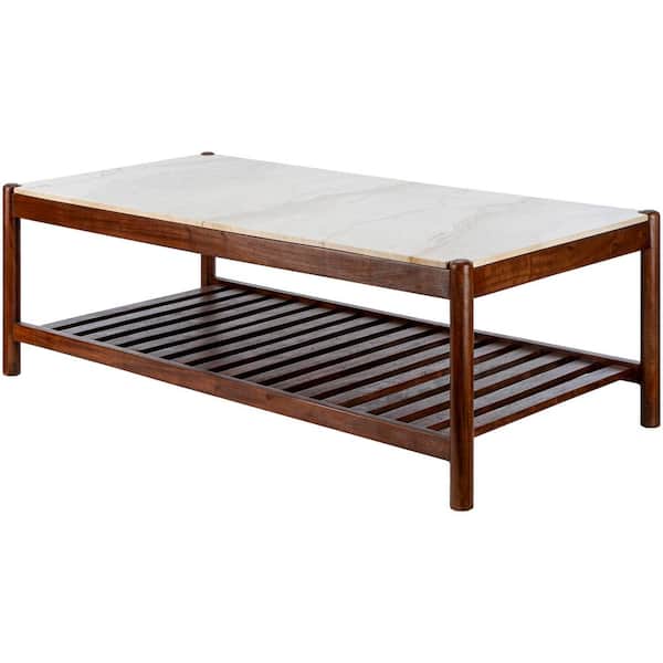 Livabliss Brandan 16 in. Brown/Cream Rectangle Marble Coffee Table
