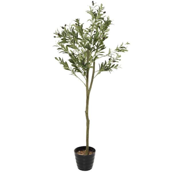 Litton Lane 59 in. H Olive Artificial Tree with Realistic Leaves and Black Melamine Pot