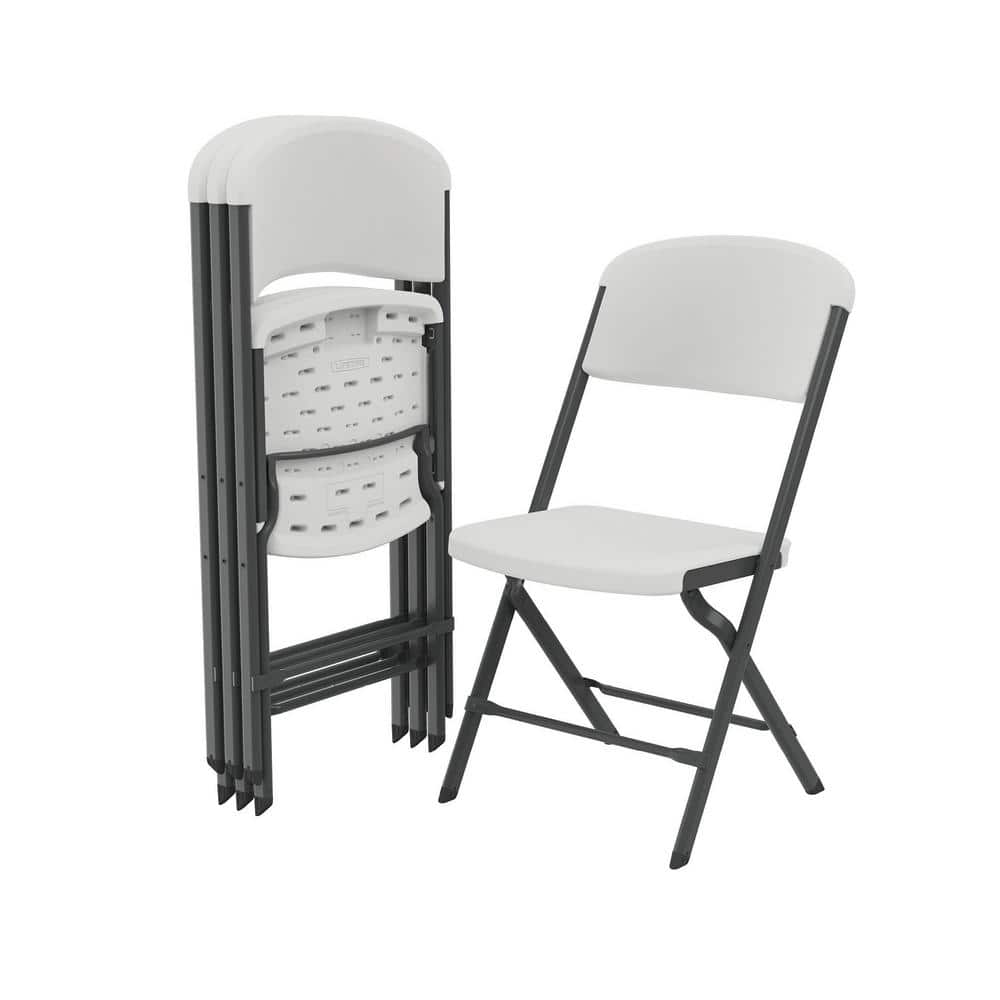 White Granite Polyethylene Folding Chair Set with Steel Frame, 4-Pack