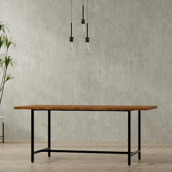 Campbell Modern Industrial Burnt Wax Wood 72 in. 4-Legs Rectangle Dining Table, Seats-8