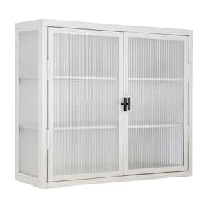 9.1 in. W x 27.6 in. D x 23.6 in. H Glass Door Metal Bathroom Storage Wall Cabinet in White With Removable Shelves