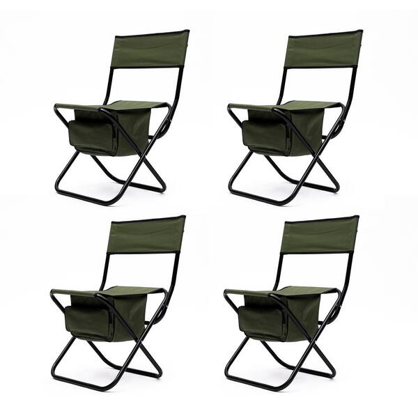 Zeus & Ruta 5-Piece Outdoor Camping and Green Oxford Cloth Folding Chairs with Black Aluminum Folding Square Table
