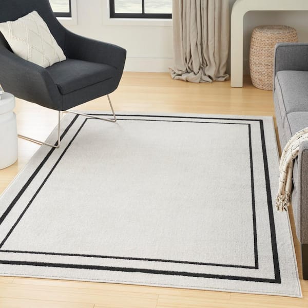 Essentials Ivory/Black 4 ft. x 6 ft. Solid Contemporary Indoor/Outdoor Area Rug
