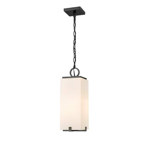 Unbranded Sana 1-Light Black Outdoor Chandelier with White Opal Glass Shade
