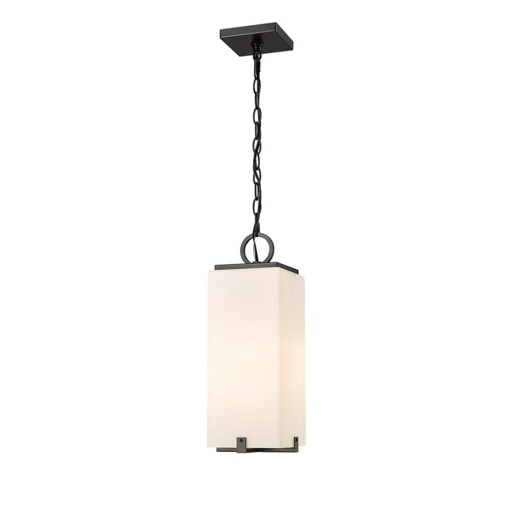  Sana 1-Light Black Outdoor Chandelier with White Opal Glass Shade