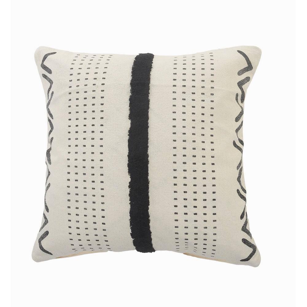 20" Black and Cream Cotton Tufted Throw Pillow