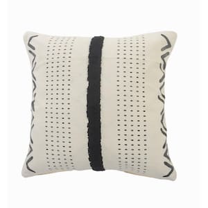 Stripe Black / Cream Tufted Grid Cozy Poly-Fill 20 in. x 20 in. Indoor Throw Pillow
