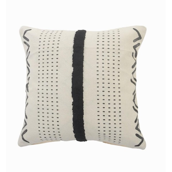 LR Home Stripe Black / Cream Tufted Grid Cozy Poly-Fill 20 in. x 20 in. Throw Pillow