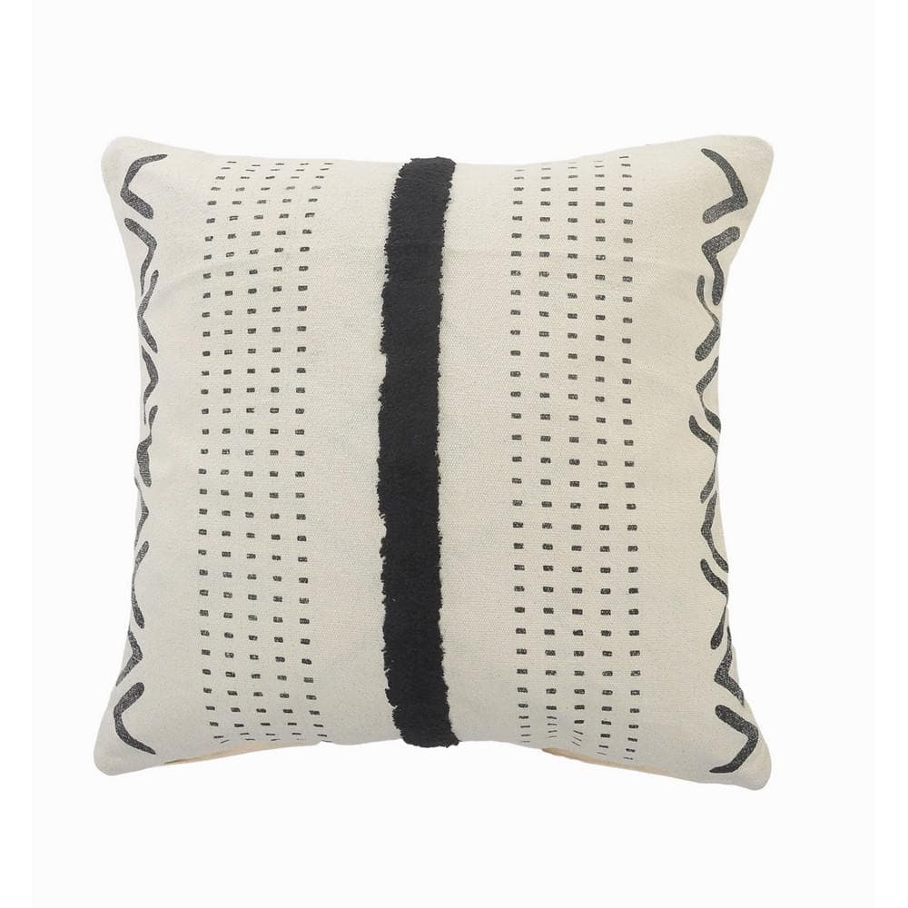Stripe Black / Cream Tufted Grid Cozy Poly-Fill 20 in. x 20 in. Indoor Thro