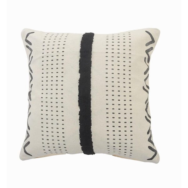 Unbranded Stripe Black / Cream Tufted Grid Cozy Poly-Fill 20 in. x 20 in. Indoor Throw Pillow