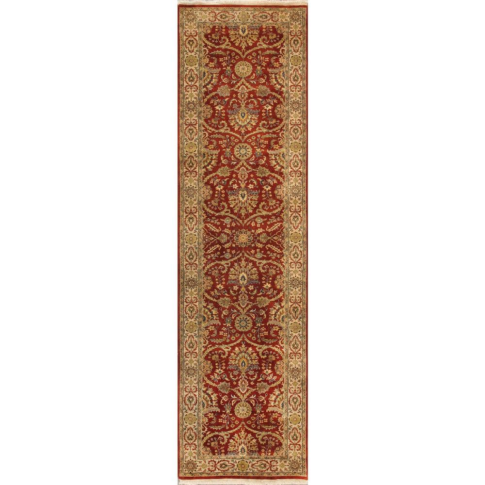 Baku Hand-Knotted Wool and Silk Floral Runner Rug in Rust and Ivory