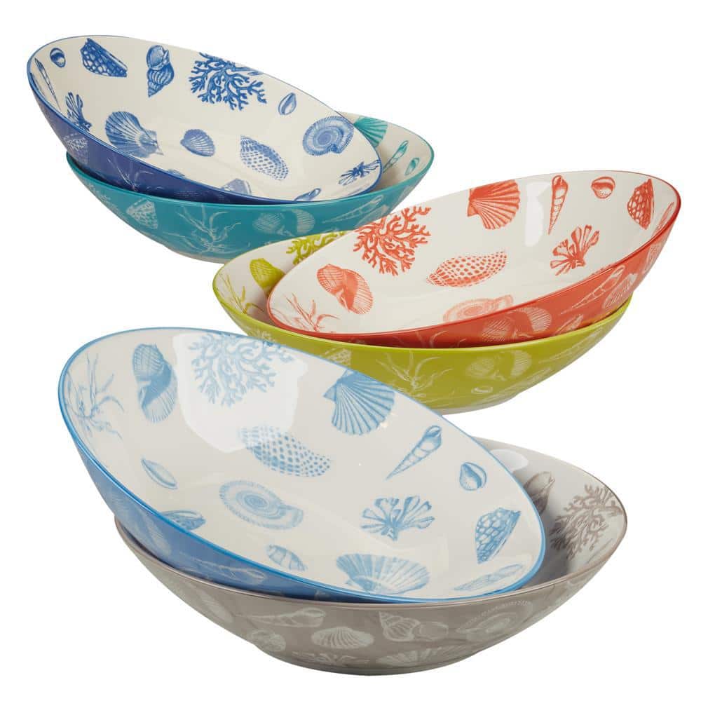 Seaside Multicolor Ceramic Soup and Pasta Bowls, Set of 6