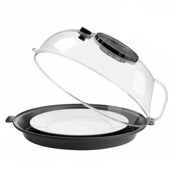 Microwave Splatter Cover 10.2 Inch Clear Black Plastic BPA Free Steam Vent Lid with Handle for Food Plate Bowl