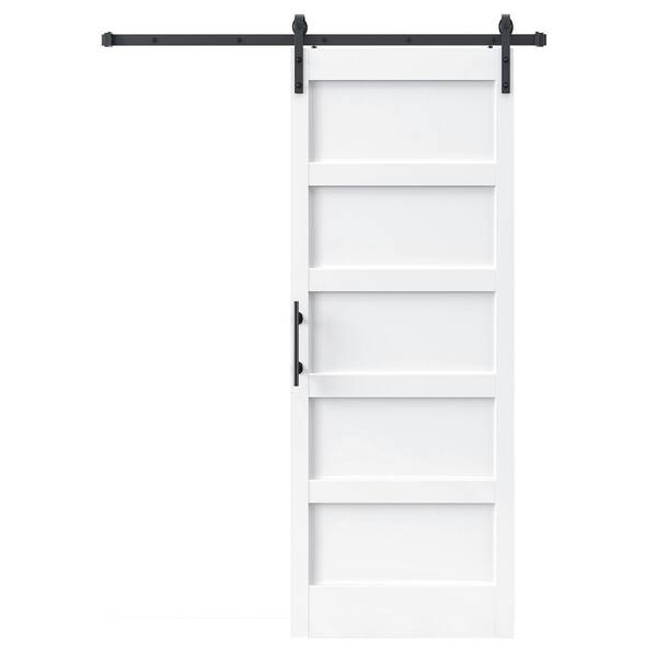 30 in. x 80 in. 5-Panel Solid MDF White Finished Interior Sliding Barn Door with Hardware Kit