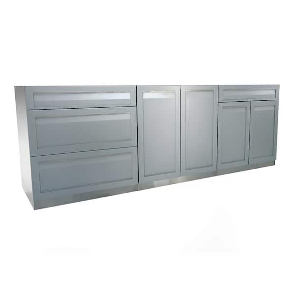 4 Life Outdoor Stainless Steel 3-Piece 96x35x22.5 in. Outdoor Kitchen Cabinet Set with Powder Coated Doors in Gray