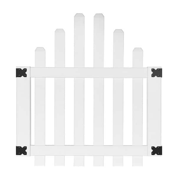 Veranda 3-1/2 ft. W x 4 ft. H White Vinyl Glendale Arched Top Spaced Picket Fence Gate with 3 in. Dog Ear Pickets