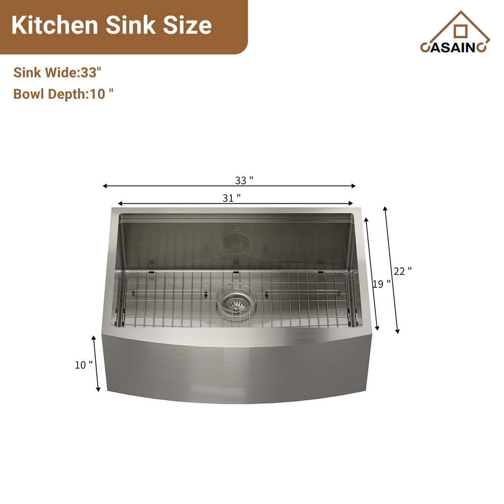 33" Brushed Nickel Stainless Steel Apron Kitchen Sink with Faucet