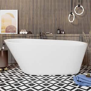 VELA 65 in. Modern Acrylic Luxury Stand Alone Flatbottom Tub Top Sloping Design Non-Whirlpool Soaking Bathtub in White