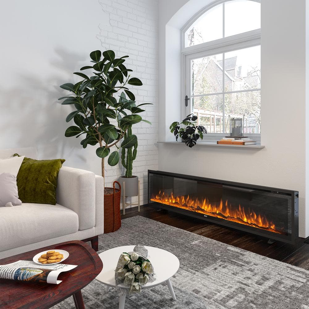 Corretto 72" Black Wall Mounted Electric Fireplace with Mantel
