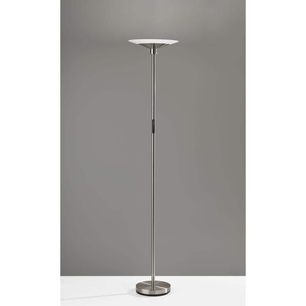 Brushed Steel Solar Touch Torchiere with Frosted Glass Shade