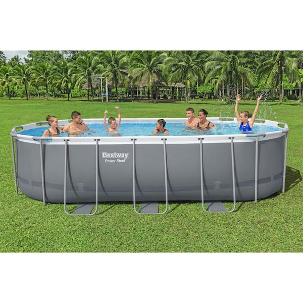 pool♡ Bestway 18 ft. x 9 ft. Oval 48 in. Deep Metal Frame Above