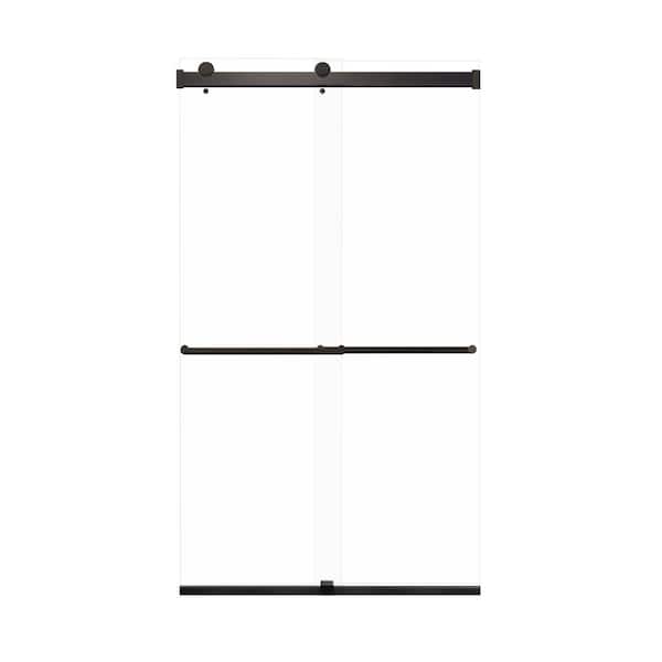 Transolid Brianna 48 in. W x 80 in. H Sliding Frameless Shower Door in Matte Black with Clear Glass